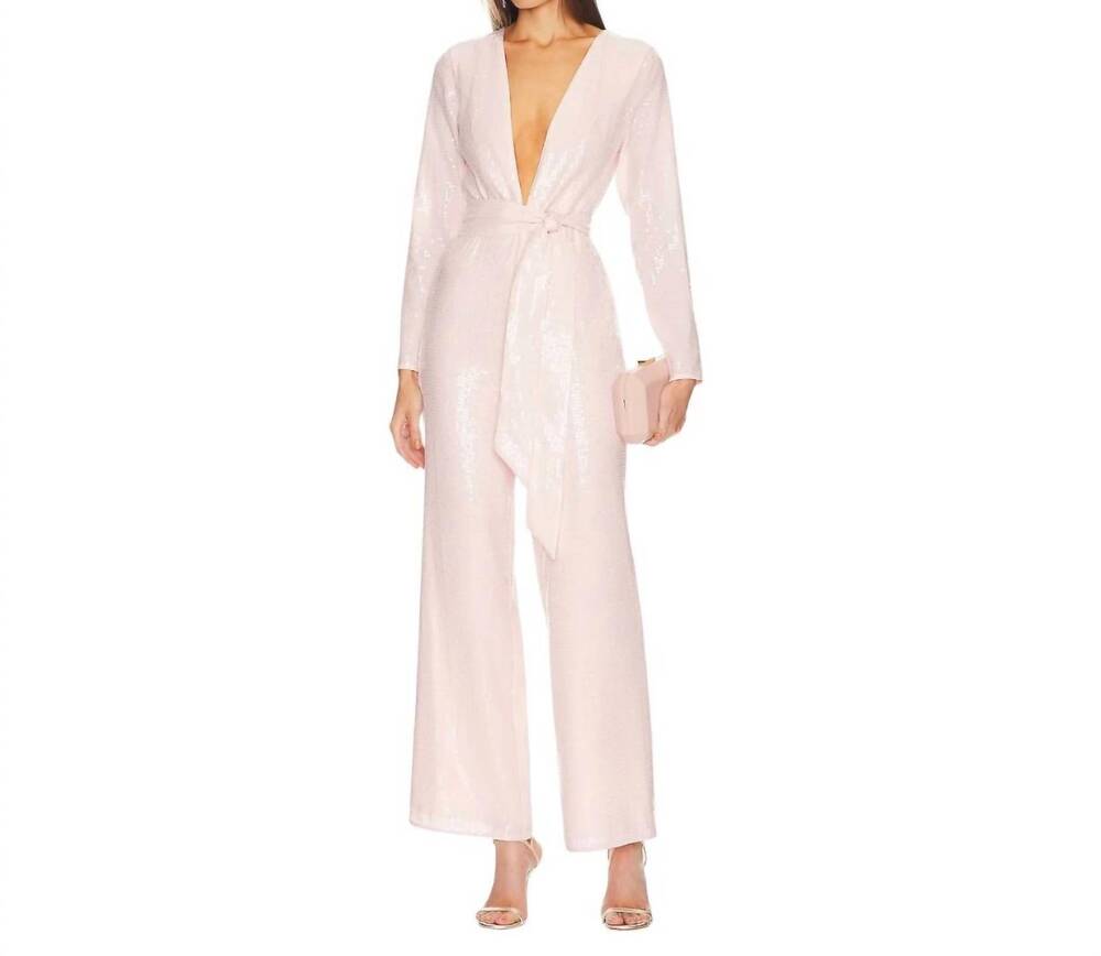 NEW LOVERS + FRIENDS leighton sequin jumpsuit in champagne pink